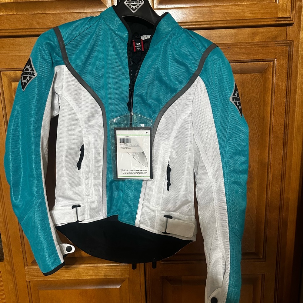 Teal and White Mesh Armored Motorcycle Jacket